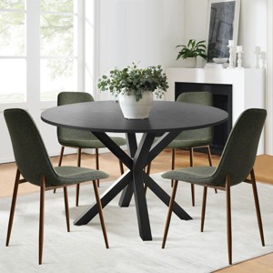 5 Pcs Dining Set for 4 Round Dining Table with Crossed Metal Legs and Oak Grain Upholstered Chairs for Kitchen and Dining Room - Tanpinhause - 1 of 4