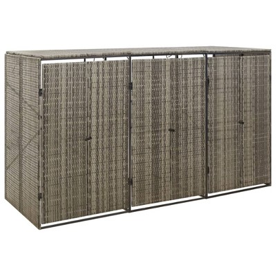 vidaXL Triple Wheelie Bin Shed Gray 81.5"x31.5"x46.1" Poly Rattan