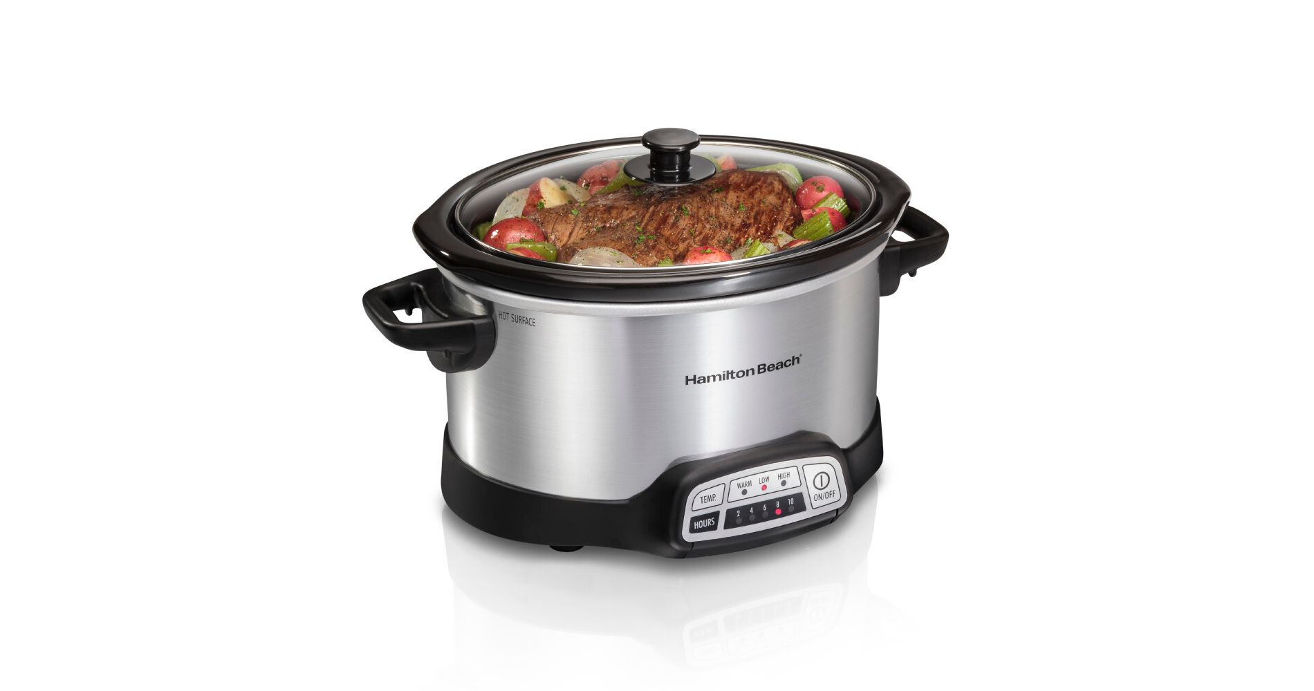 Hamilton Beach Program Slow Cooker 33443: 4 Qt Programmable Crock Pot, Stoneware, Automatic Keep Warm, Dishwasher-Safe Parts