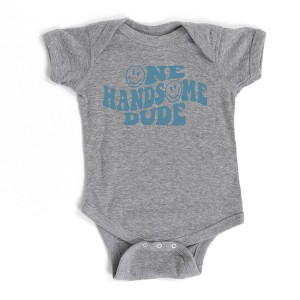 The Juniper Shop One Handsome Dude Baby Bodysuit - NB - Heather Grey - 1 of 2