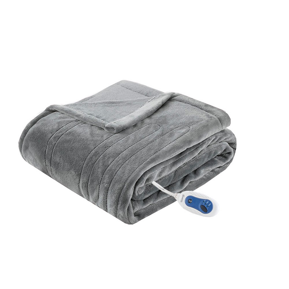 Photos - Duvet Beautyrest Electric Heated Plush Throw Blanket  Gray  (60"x70")
