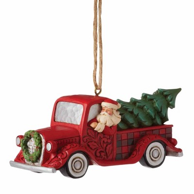 Jim Shore 2.25 In Santa In Plaid Red Truck Ornament Highland Glen Tree Ornaments