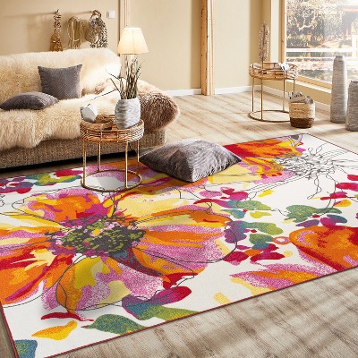 Floral Elegance Multi-Color Synthetic Tufted Area Rug - 3'3"x5'
