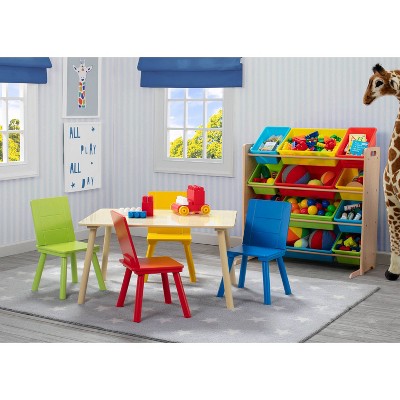 Natural Wood Kids Storage Organizer with Primary Color Bins