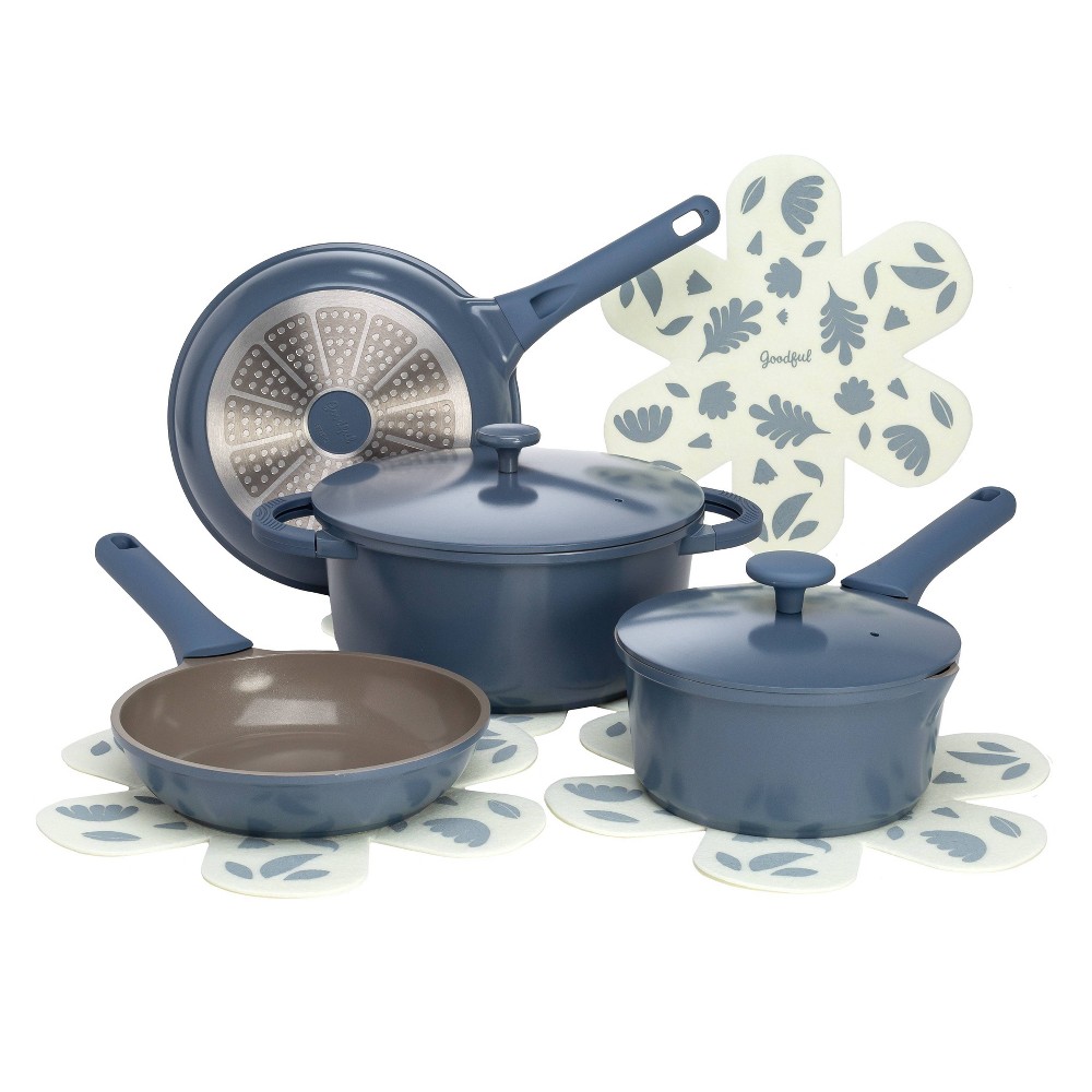 Photos - Pan Goodful 10pc Cast Aluminum Ceramic Cookware Set Blue