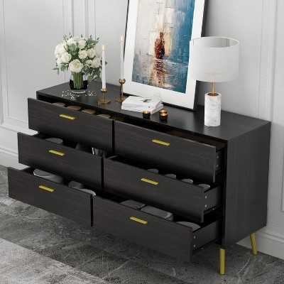 Famapy Modern Dresser With 6 Drawers Sleek Organizer Unit,Stylish for Bedroom & Living Room Organization