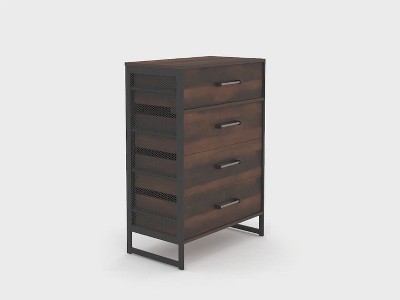 Barrel Oak 4-Drawer Vertical Dresser with Metal Frame