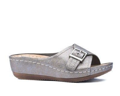 GC Shoes Justina Buckle Comfort Slide Wedge Sandals
