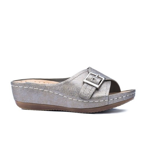 Gc Shoes Justina Pewter 7 Buckle Comfort Slide Wedge Sandals : Target