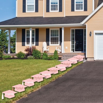 Rose Gold Graduation Cap Outdoor Yard Sign Set with Stakes