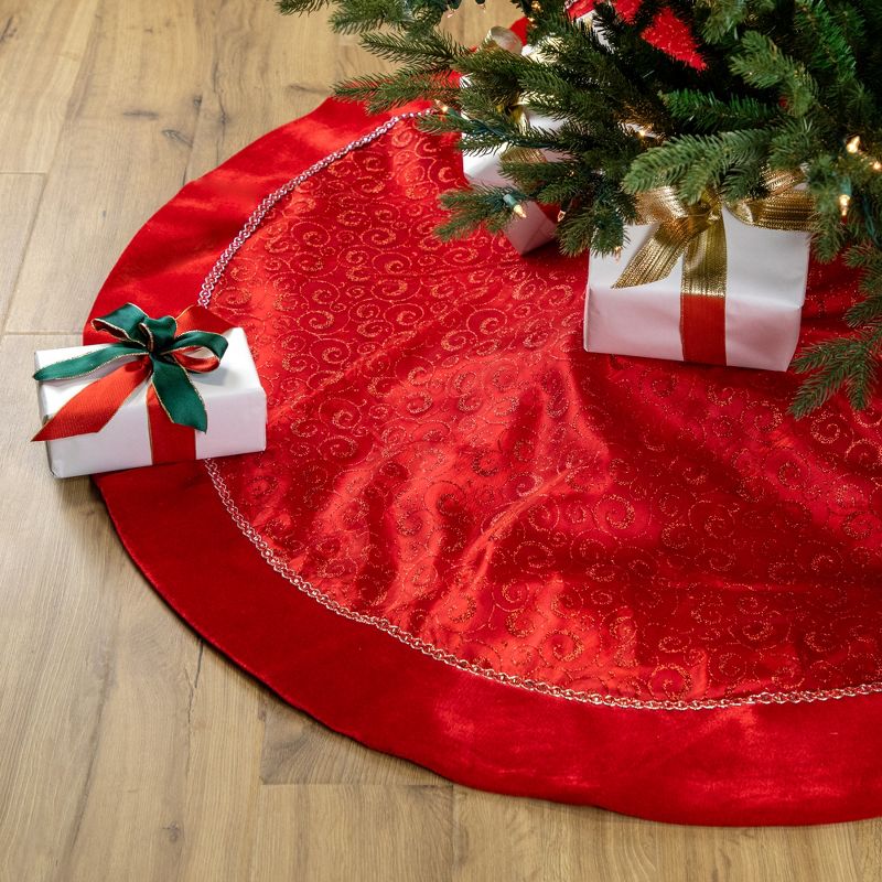 Northlight 48" Red Glittered Swirl Christmas Tree Skirt, 2 of 6