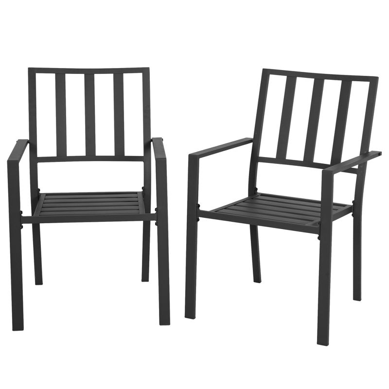 Outsunny Slatted Design Patio Dining Chairs, Set of 2 Stackable Garden Chairs, Black, 4 of 7