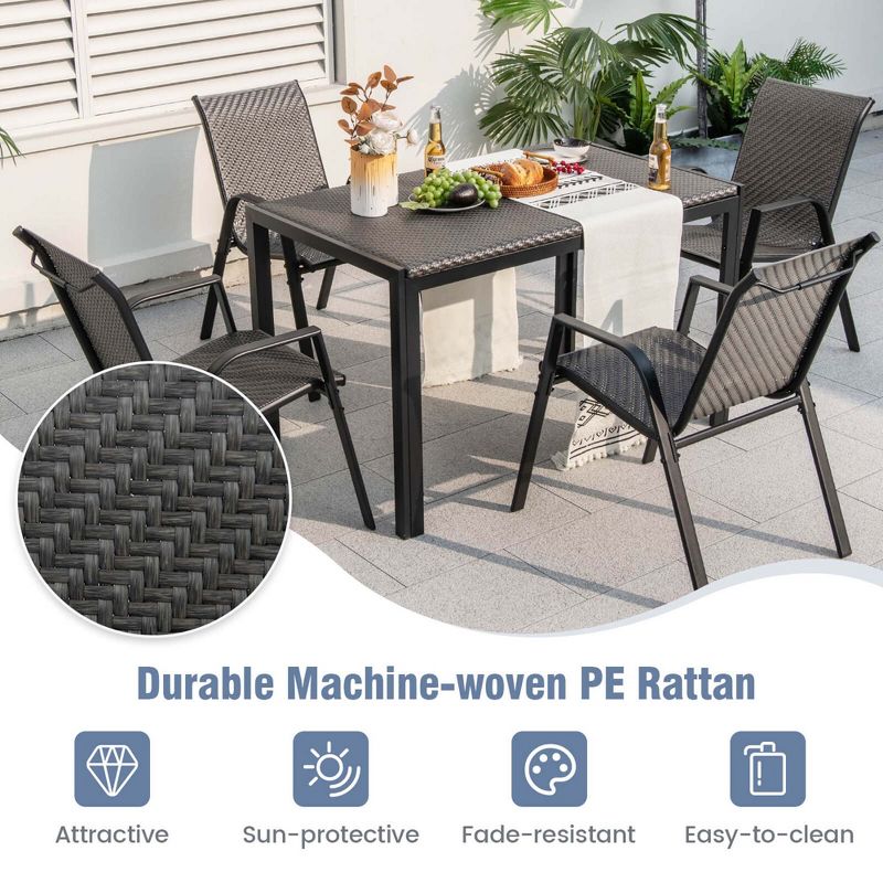 Costway Patio Rattan Chairs Set of 4 Stackable Dining Chair Set with Wicker Woven Backrest, 5 of 11