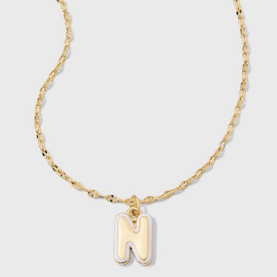 14K Gold Dipped Enamel "N" Initial Pendant Necklace - A New Day™ Gold/White