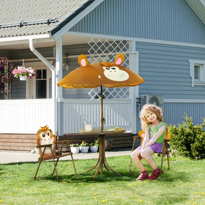 Brown Monkey Kids Picnic Table Set with Adjustable Umbrella