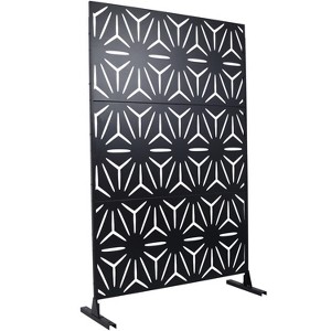Grungis 76" H×48" W Freestanding Privacy Fence with Symmetrical Geometric Openwork Pattern,Outdoor Privacy Screen for Balcony,Patio,Garden - 1 of 4