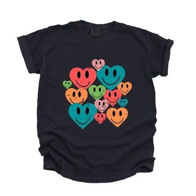 Simply Sage Market Women's Distressed Smiley Hearts Short Sleeve Garment Dyed Tee