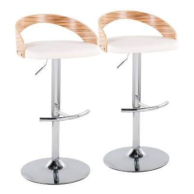 LumiSource Set of 2 Grotto Adjustable Swivel Barstools Chrome Metal/Zebra/White