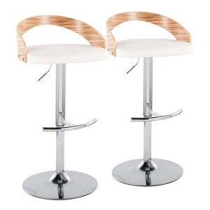 LumiSource Set of 2 Grotto Adjustable Swivel Barstools Chrome Metal/Zebra/White - 1 of 4