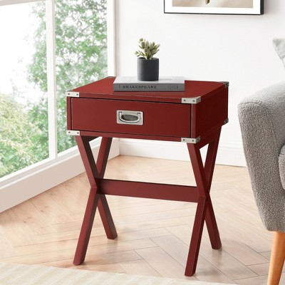 Vynxaria Red 1-Drawer End Table - Rustic Charm with Sturdy Design