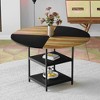HDZNVF 47.3 inch diameter modern splicing circular dining table Black and Rustic Brown - 2 of 4