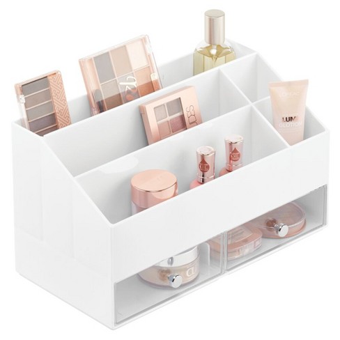 Mdesign Plastic Makeup Organizer With 2 Drawers/ Divided Sections, White/clear :