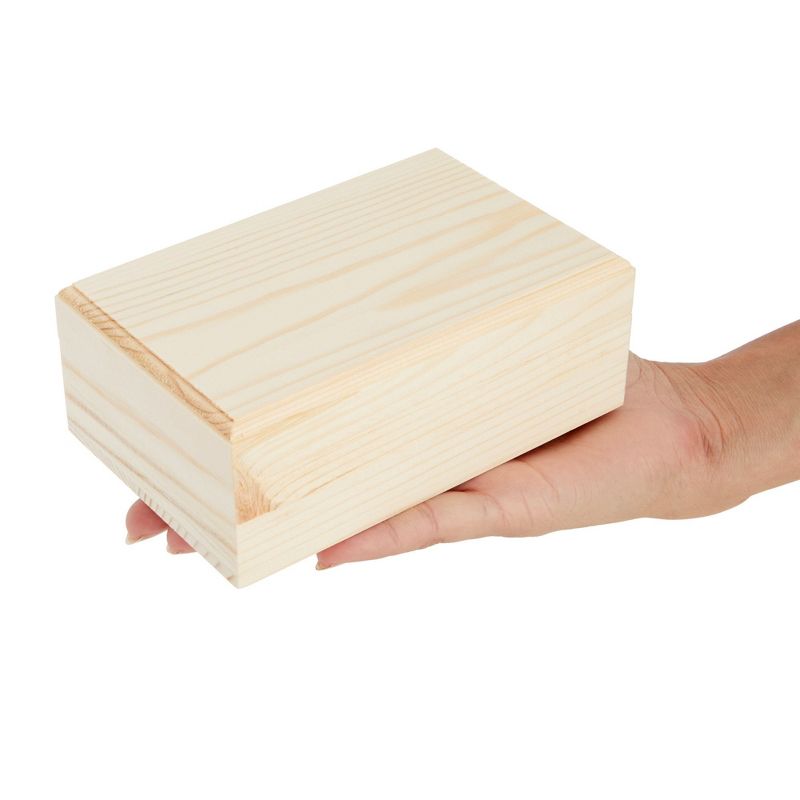 4 Pack Unfinished Natural Wooden Boxes with Hinged Lids for Storing Jewelry, Beads, Coins and Office Supplies, 5 of 10