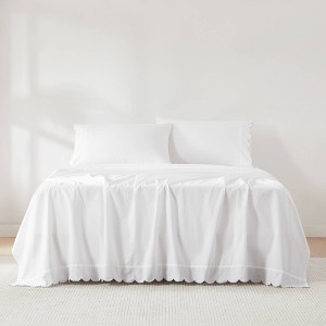 Lush Décor Queen 4pc Coastal Chic Scalloped Edge Cotton Sheet Set Neutral - 1 of 4
