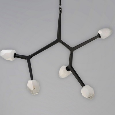 Contemporary Black and Gold 5-Light Island Pendant with Frosted Glass