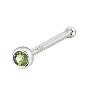Jewelry Avalanche 22G 14K Gold Bezel-set Peridot Ball-end Nose Stud - 1 of 3