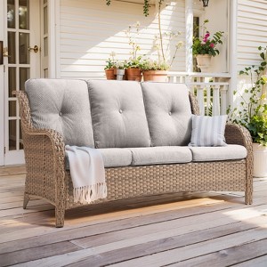 Buenhomino Outdoor Patio Couch Wicker Sofa - 3 Seater Rattan Sofa for Outside Patio Garden with Deep Seating and Olefin Cushions - 1 of 4