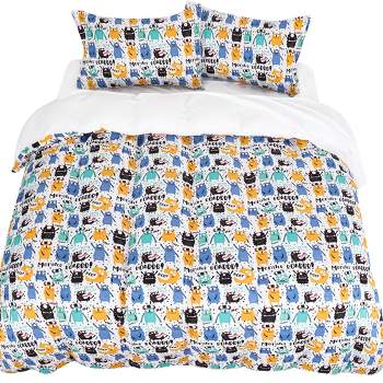 PiccoCasa 5 Piece Polyester Duvet Cover with 2 Pillowcases Fitted Sheet Flat Sheet Cartoon Series Pattern Kids Bedding Set