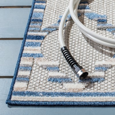 Grey and Blue Geometric Indoor/Outdoor Area Rug