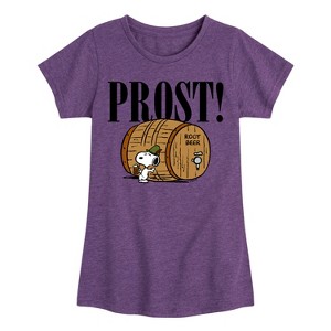 Girls' - Peanuts - Prost Snoopy Root Beer Fitted Short Sleeve Graphic T-Shirt - 1 of 4