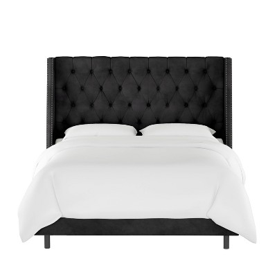 Twin Arlette Nail Button Tufted Wingback Bed in Velvet Black - Skyline Furniture