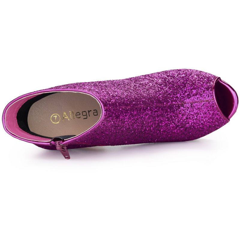 Allegra K Women's Glitter Platform Chunky Heeled Open Toe Ankle Boots, 4 of 7