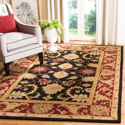 Elegant Noir Hand-Tufted Wool Area Rug, Black/Burgundy, 6' x 9'