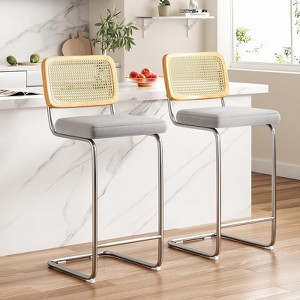 Kumasinova 37"/39"/43" Counter Stools Set of 2 with Rattan Back,Metal Frame Counter Height Bar Stools,PU Leather/Velvet Bar Stools for Kitchen Island - 1 of 4