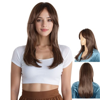 Alilang Long Blonde Wig with Curtain Bangs and Dark Roots  Heat Resistant Synthetic Layered Wig for Women, 24 Inches