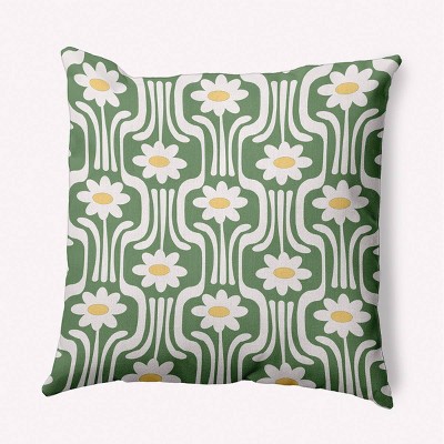 e by design Daisys and Squiggles Decorative Throw Pillow Green: Indoor Polyester Fiber, Twill Construction
