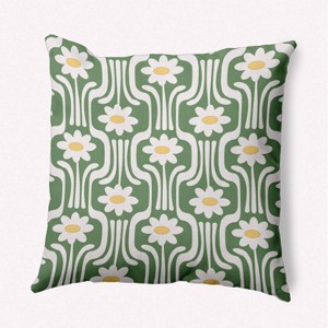 e by design Daisys and Squiggles Decorative Throw Pillow Green: Indoor Polyester Fiber, Twill Construction - 1 of 4