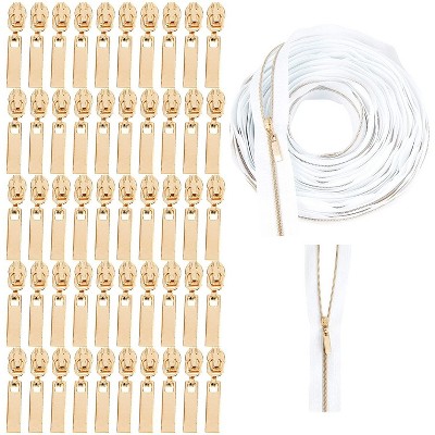 Juvale 10 Yards #3 White Nylon Coil Zippers with 25 Rose Gold Sliders, for DIY Sewing Tailor Crafts