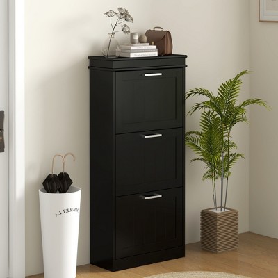 VYNXARIA HOMCOM Compact Black Shoe Cabinet - Ideal for Small Spaces with Ample Storage