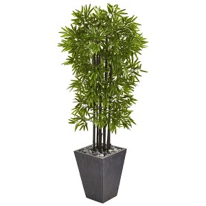 Nearly Natural 61-in Bamboo Artificial Tree with Black Trunks in Slate Planter (Indoor/Outdoor) - 1 of 1