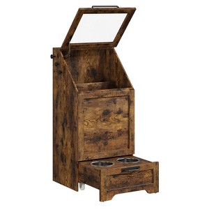 coucheta Dog Feeding Station with Top Opening, Wooden Cabinet Combines Elvated Bowls & Hidden Food Storage, Includes 3 Hooks - 1 of 4