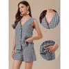 INSPIRE CHIC Women's 2 Pieces Shorts Suit Set Gingham Summer V Neck Sleeveless Waistcoats And Shorts - 2 of 4