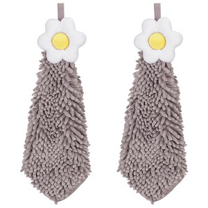 REGALWOVEN Chenille Soft Absorbent Flower Hanging Hand Towels for Bathroom 2 Pcs - 1 of 4