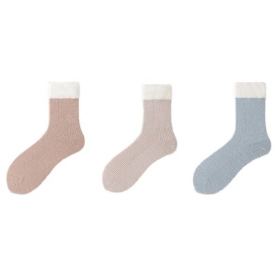 Anna-Kaci Women's 3-Pair Plush Cuffed Crew Socks Soft Knit Ribbed Design Comfortable Everyday Wear