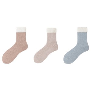 Anna-Kaci Women's 3-Pair Plush Cuffed Crew Socks Soft Knit Ribbed Design Comfortable Everyday Wear - 1 of 4