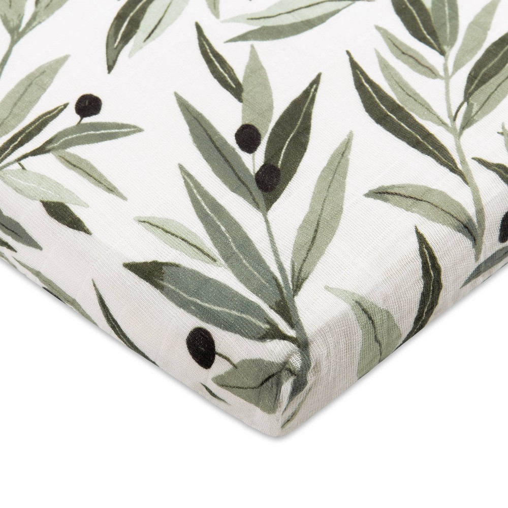 Photos - Bed Linen Babyletto Olive Branches Muslin All-Stages Midi Crib Sheet